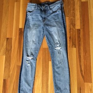 Blue jeans with leg stripe